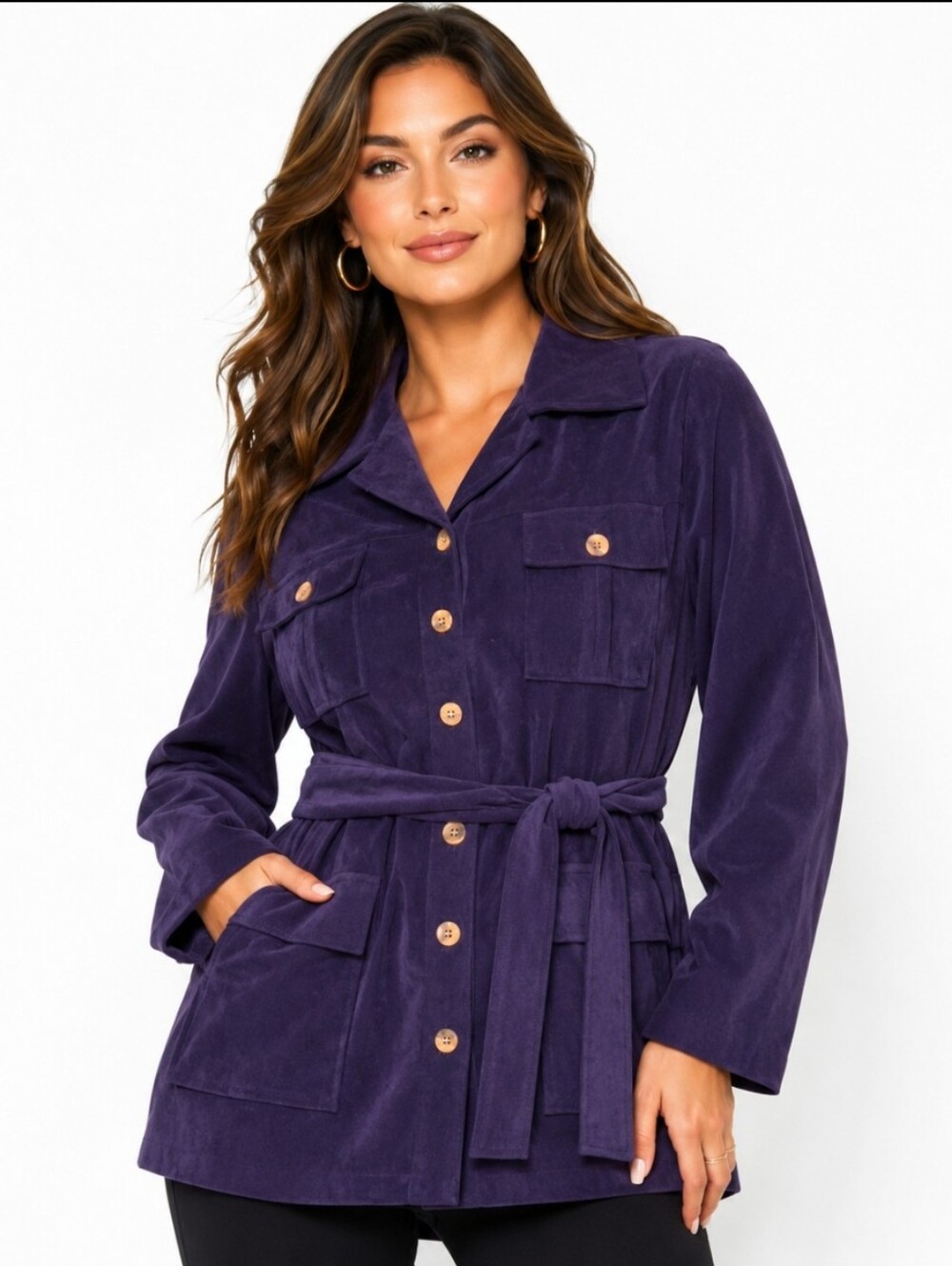 Nwt Selene Sport Purple Belted Utility Jacket (Size:1x) - Picture 2 of 6